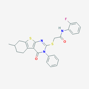 N-(2-fluorophenyl)-2-[(7-methyl-4-oxo-3-phenyl-3,4,5,6,7,8-hexahydro[1]benzothieno[2,3-d]pyrimidin-2-yl)sulfanyl]acetamide