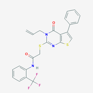 molecular formula C24H18F3N3O2S2 B381328 2-[(3-allyl-4-oxo-5-phenyl-3,4-dihydrothieno[2,3-d]pyrimidin-2-yl)sulfanyl]-N-[2-(trifluoromethyl)phenyl]acetamide 