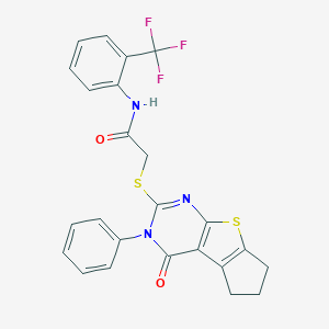 2-[(4-oxo-3-phenyl-3,5,6,7-tetrahydro-4H-cyclopenta[4,5]thieno[2,3-d]pyrimidin-2-yl)sulfanyl]-N-[2-(trifluoromethyl)phenyl]acetamide