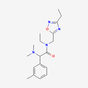 molecular formula C18H26N4O2 B3813352 2-(dimethylamino)-N-ethyl-N-[(3-ethyl-1,2,4-oxadiazol-5-yl)methyl]-2-(3-methylphenyl)acetamide 