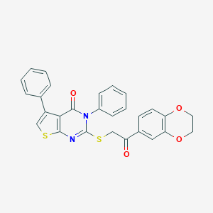 molecular formula C28H20N2O4S2 B381337 2-{[2-(2,3-dihydro-1,4-benzodioxin-6-yl)-2-oxoethyl]sulfanyl}-3,5-diphenylthieno[2,3-d]pyrimidin-4(3H)-one 