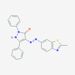 molecular formula C23H17N5OS B381338 (4E)-4-[2-(2-methyl-1,3-benzothiazol-6-yl)hydrazinylidene]-2,5-diphenyl-2,4-dihydro-3H-pyrazol-3-one CAS No. 315691-74-8