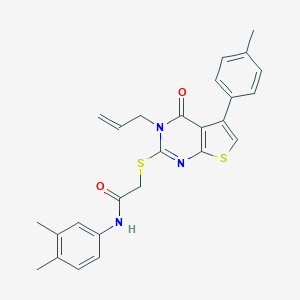 molecular formula C26H25N3O2S2 B381339 2-{[3-allyl-5-(4-methylphenyl)-4-oxo-3,4-dihydrothieno[2,3-d]pyrimidin-2-yl]sulfanyl}-N-(3,4-dimethylphenyl)acetamide 