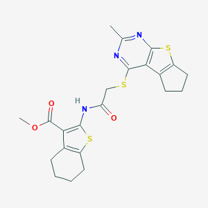 methyl 2-({[(2-methyl-6,7-dihydro-5H-cyclopenta[4,5]thieno[2,3-d]pyrimidin-4-yl)sulfanyl]acetyl}amino)-4,5,6,7-tetrahydro-1-benzothiophene-3-carboxylate