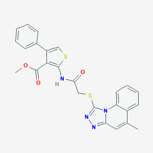 molecular formula C25H20N4O3S2 B381347 Methyl 2-({[(5-methyl[1,2,4]triazolo[4,3-a]quinolin-1-yl)thio]acetyl}amino)-4-phenylthiophene-3-carboxylate 