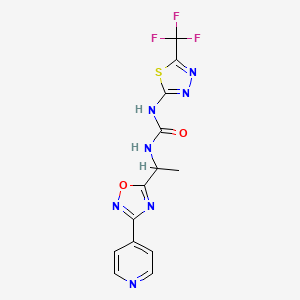 molecular formula C13H10F3N7O2S B3813473 N-[1-(3-pyridin-4-yl-1,2,4-oxadiazol-5-yl)ethyl]-N'-[5-(trifluoromethyl)-1,3,4-thiadiazol-2-yl]urea 