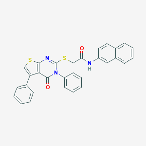 molecular formula C30H21N3O2S2 B381348 N-(2-naphthyl)-2-[(4-oxo-3,5-diphenyl-3,4-dihydrothieno[2,3-d]pyrimidin-2-yl)sulfanyl]acetamide 