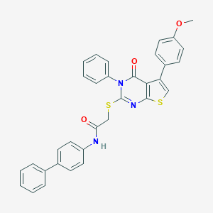 molecular formula C33H25N3O3S2 B381350 N-[1,1'-biphenyl]-4-yl-2-{[5-(4-methoxyphenyl)-4-oxo-3-phenyl-3,4-dihydrothieno[2,3-d]pyrimidin-2-yl]sulfanyl}acetamide 