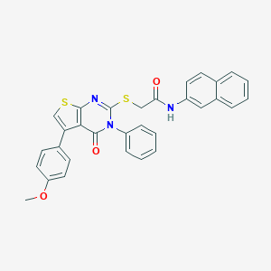 molecular formula C31H23N3O3S2 B381351 2-{[5-(4-methoxyphenyl)-4-oxo-3-phenyl-3,4-dihydrothieno[2,3-d]pyrimidin-2-yl]sulfanyl}-N-(2-naphthyl)acetamide 