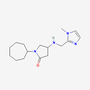 molecular formula C16H26N4O B3813516 1-cycloheptyl-4-{[(1-methyl-1H-imidazol-2-yl)methyl]amino}-2-pyrrolidinone 
