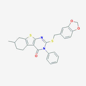 2-(1,3-Benzodioxol-5-ylmethylsulfanyl)-7-methyl-3-phenyl-5,6,7,8-tetrahydro-[1]benzothiolo[2,3-d]pyrimidin-4-one