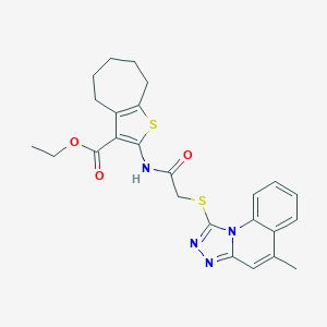 ethyl 2-[[2-[(5-methyl-[1,2,4]triazolo[4,3-a]quinolin-1-yl)sulfanyl]acetyl]amino]-5,6,7,8-tetrahydro-4H-cyclohepta[b]thiophene-3-carboxylate