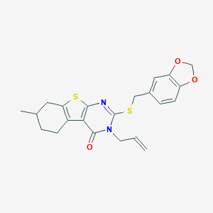 3-allyl-2-[(1,3-benzodioxol-5-ylmethyl)sulfanyl]-7-methyl-5,6,7,8-tetrahydro[1]benzothieno[2,3-d]pyrimidin-4(3H)-one