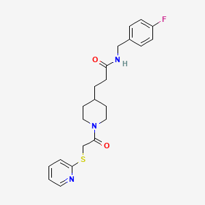 molecular formula C22H26FN3O2S B3813566 N-(4-fluorobenzyl)-3-{1-[(2-pyridinylthio)acetyl]-4-piperidinyl}propanamide 