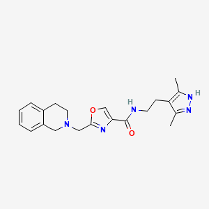 molecular formula C21H25N5O2 B3813568 2-(3,4-dihydro-2(1H)-isoquinolinylmethyl)-N-[2-(3,5-dimethyl-1H-pyrazol-4-yl)ethyl]-1,3-oxazole-4-carboxamide 