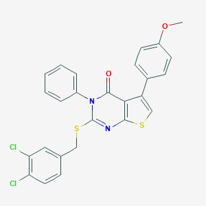 molecular formula C26H18Cl2N2O2S2 B381358 2-((3,4-dichlorobenzyl)thio)-5-(4-methoxyphenyl)-3-phenylthieno[2,3-d]pyrimidin-4(3H)-one 