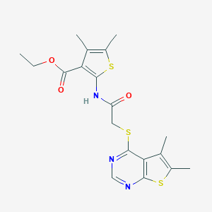 molecular formula C19H21N3O3S3 B381362 Ethyl 2-[[2-(5,6-dimethylthieno[2,3-d]pyrimidin-4-yl)sulfanylacetyl]amino]-4,5-dimethylthiophene-3-carboxylate CAS No. 315711-18-3