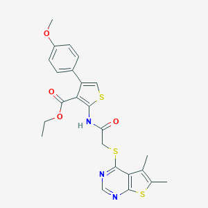 molecular formula C24H23N3O4S3 B381366 Ethyl 2-[[2-(5,6-dimethylthieno[2,3-d]pyrimidin-4-yl)sulfanylacetyl]amino]-4-(4-methoxyphenyl)thiophene-3-carboxylate CAS No. 315711-41-2