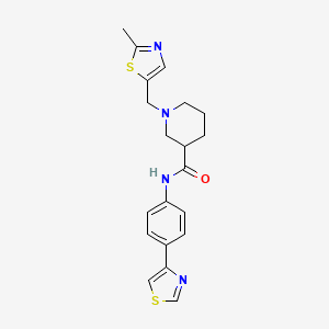 molecular formula C20H22N4OS2 B3813704 1-[(2-methyl-1,3-thiazol-5-yl)methyl]-N-[4-(1,3-thiazol-4-yl)phenyl]-3-piperidinecarboxamide 