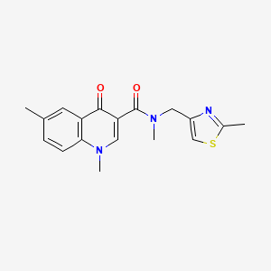 molecular formula C18H19N3O2S B3813720 N,1,6-trimethyl-N-[(2-methyl-1,3-thiazol-4-yl)methyl]-4-oxo-1,4-dihydroquinoline-3-carboxamide 