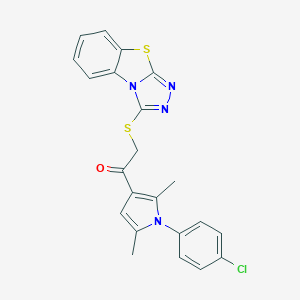 molecular formula C22H17ClN4OS2 B381376 1-[1-(4-Chlorophenyl)-2,5-dimethylpyrrol-3-yl]-2-([1,2,4]triazolo[3,4-b][1,3]benzothiazol-1-ylsulfanyl)ethanone CAS No. 315710-82-8