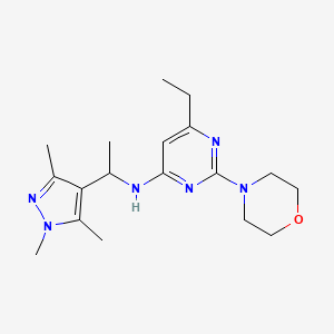 molecular formula C18H28N6O B3813768 6-ethyl-2-morpholin-4-yl-N-[1-(1,3,5-trimethyl-1H-pyrazol-4-yl)ethyl]pyrimidin-4-amine 
