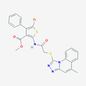 molecular formula C25H19BrN4O3S2 B381379 5-溴-2-[[2-[(5-甲基-[1,2,4]三唑并[4,3-a]喹啉-1-基)硫代]乙酰基]氨基]-4-苯基噻吩-3-羧酸甲酯 CAS No. 315696-60-7