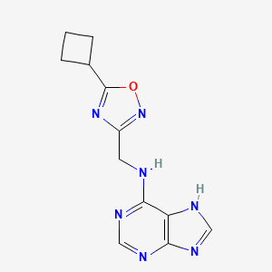 molecular formula C12H13N7O B3813811 N-[(5-cyclobutyl-1,2,4-oxadiazol-3-yl)methyl]-9H-purin-6-amine trifluoroacetate 