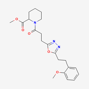 molecular formula C21H27N3O5 B3813824 methyl 1-(3-{5-[2-(2-methoxyphenyl)ethyl]-1,3,4-oxadiazol-2-yl}propanoyl)-2-piperidinecarboxylate 
