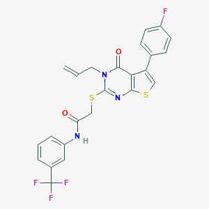 molecular formula C24H17F4N3O2S2 B381384 2-{[3-allyl-5-(4-fluorophenyl)-4-oxo-3,4-dihydrothieno[2,3-d]pyrimidin-2-yl]sulfanyl}-N-[3-(trifluoromethyl)phenyl]acetamide 