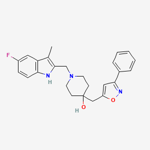 molecular formula C25H26FN3O2 B3813843 1-[(5-fluoro-3-methyl-1H-indol-2-yl)methyl]-4-[(3-phenyl-5-isoxazolyl)methyl]-4-piperidinol 