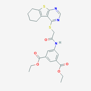 molecular formula C24H25N3O5S2 B381385 Diethyl 5-{[(5,6,7,8-tetrahydro[1]benzothieno[2,3-d]pyrimidin-4-ylsulfanyl)acetyl]amino}isophthalate 