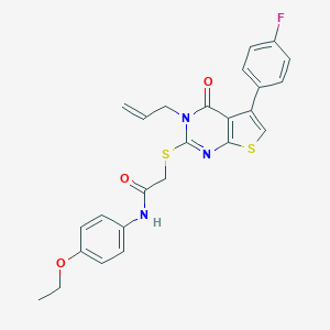 molecular formula C25H22FN3O3S2 B381386 2-{[3-allyl-5-(4-fluorophenyl)-4-oxo-3,4-dihydrothieno[2,3-d]pyrimidin-2-yl]sulfanyl}-N-(4-ethoxyphenyl)acetamide 