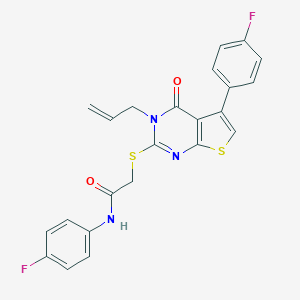 molecular formula C23H17F2N3O2S2 B381387 2-{[3-allyl-5-(4-fluorophenyl)-4-oxo-3,4-dihydrothieno[2,3-d]pyrimidin-2-yl]thio}-N-(4-fluorophenyl)acetamide 