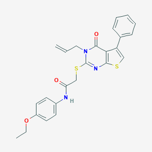 molecular formula C25H23N3O3S2 B381389 2-[(3-allyl-4-oxo-5-phenyl-3,4-dihydrothieno[2,3-d]pyrimidin-2-yl)sulfanyl]-N-(4-ethoxyphenyl)acetamide 