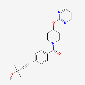 molecular formula C21H23N3O3 B3813894 2-methyl-4-(4-{[4-(pyrimidin-2-yloxy)piperidin-1-yl]carbonyl}phenyl)but-3-yn-2-ol 