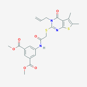 molecular formula C23H23N3O6S2 B381391 Dimethyl 5-({[(3-allyl-5,6-dimethyl-4-oxo-3,4-dihydrothieno[2,3-d]pyrimidin-2-yl)sulfanyl]acetyl}amino)isophthalate 