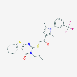 molecular formula C28H26F3N3O2S2 B381396 3-allyl-2-[(2-{2,5-dimethyl-1-[3-(trifluoromethyl)phenyl]-1H-pyrrol-3-yl}-2-oxoethyl)sulfanyl]-5,6,7,8-tetrahydro[1]benzothieno[2,3-d]pyrimidin-4(3H)-one 