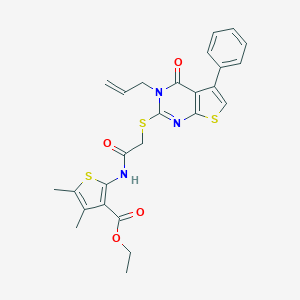 molecular formula C26H25N3O4S3 B381401 Ethyl 2-({[(3-allyl-4-oxo-5-phenyl-3,4-dihydrothieno[2,3-d]pyrimidin-2-yl)sulfanyl]acetyl}amino)-4,5-dimethyl-3-thiophenecarboxylate 