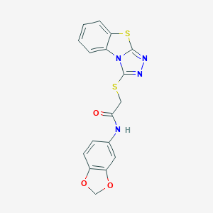 molecular formula C17H12N4O3S2 B381405 N-(1,3-benzodioxol-5-yl)-2-([1,2,4]triazolo[3,4-b][1,3]benzothiazol-3-ylsulfanyl)acetamide CAS No. 315710-29-3