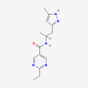 molecular formula C14H19N5O B3814092 2-ethyl-N-[1-methyl-2-(3-methyl-1H-pyrazol-5-yl)ethyl]pyrimidine-5-carboxamide 