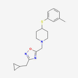 molecular formula C19H25N3OS B3814176 1-{[3-(cyclopropylmethyl)-1,2,4-oxadiazol-5-yl]methyl}-4-[(3-methylphenyl)thio]piperidine 