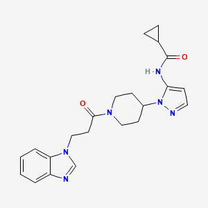 molecular formula C22H26N6O2 B3814232 N-(1-{1-[3-(1H-benzimidazol-1-yl)propanoyl]-4-piperidinyl}-1H-pyrazol-5-yl)cyclopropanecarboxamide 