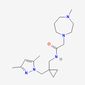 molecular formula C18H31N5O B3814243 N-({1-[(3,5-dimethyl-1H-pyrazol-1-yl)methyl]cyclopropyl}methyl)-2-(4-methyl-1,4-diazepan-1-yl)acetamide 