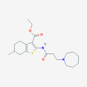 molecular formula C21H32N2O3S B381425 Ethyl 2-{[3-(1-azepanyl)propanoyl]amino}-6-methyl-4,5,6,7-tetrahydro-1-benzothiophene-3-carboxylate 