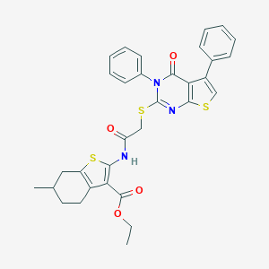Ethyl 6-methyl-2-({[(4-oxo-3,5-diphenyl-3,4-dihydrothieno[2,3-d]pyrimidin-2-yl)sulfanyl]acetyl}amino)-4,5,6,7-tetrahydro-1-benzothiophene-3-carboxylate