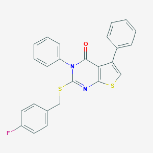 molecular formula C25H17FN2OS2 B381432 2-[(4-fluorobenzyl)sulfanyl]-3,5-diphenylthieno[2,3-d]pyrimidin-4(3H)-one 