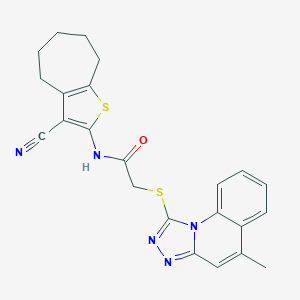 molecular formula C23H21N5OS2 B381436 N-(3-cyano-5,6,7,8-tetrahydro-4H-cyclohepta[b]thiophen-2-yl)-2-[(5-methyl-[1,2,4]triazolo[4,3-a]quinolin-1-yl)sulfanyl]acetamide CAS No. 315709-00-3