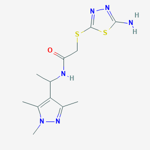 molecular formula C12H18N6OS2 B3814439 2-[(5-amino-1,3,4-thiadiazol-2-yl)thio]-N-[1-(1,3,5-trimethyl-1H-pyrazol-4-yl)ethyl]acetamide 