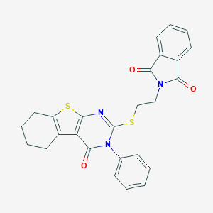 molecular formula C26H21N3O3S2 B381444 2-{2-[(4-oxo-3-phenyl-3,4,5,6,7,8-hexahydro[1]benzothieno[2,3-d]pyrimidin-2-yl)sulfanyl]ethyl}-1H-isoindole-1,3(2H)-dione 